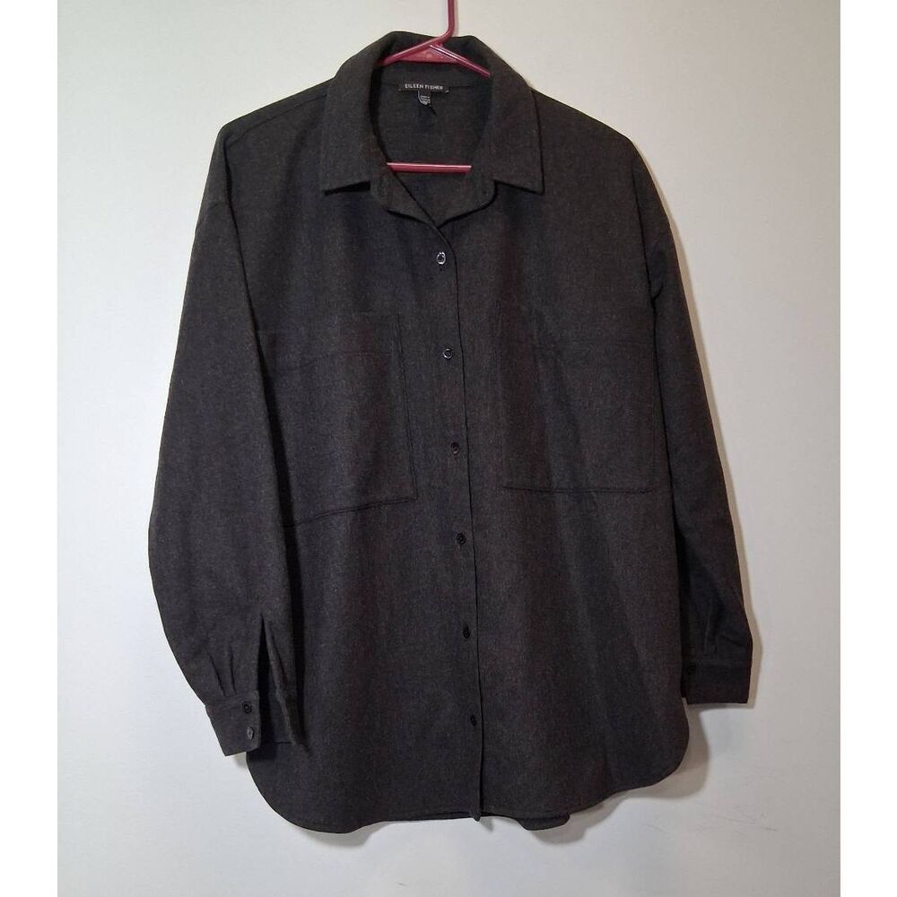 Eileen fisher womens small wool silk shirt cold weather dark gray soft texture